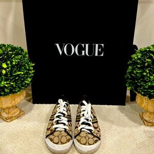 Coach traditional print sneakers with black patent trim